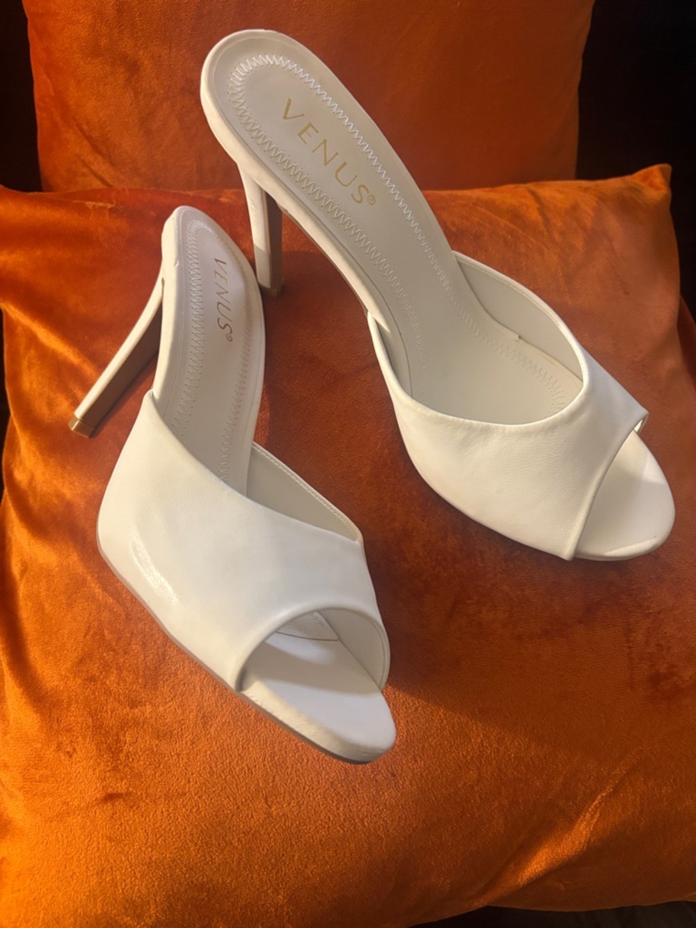 VENUS White Open-Toe Stiletto Mule Sandals